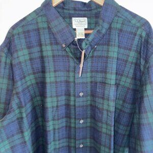 NEW NWT L.L. Bean Flannel Shirt Mens 2X Tall Plaid Button Up Green Navy Flannel